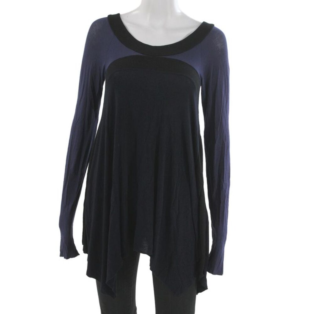 Bailey 44 Womens Blue Scoop Neck Long Sleeve Tunic Blouse Rayon Blend Size S